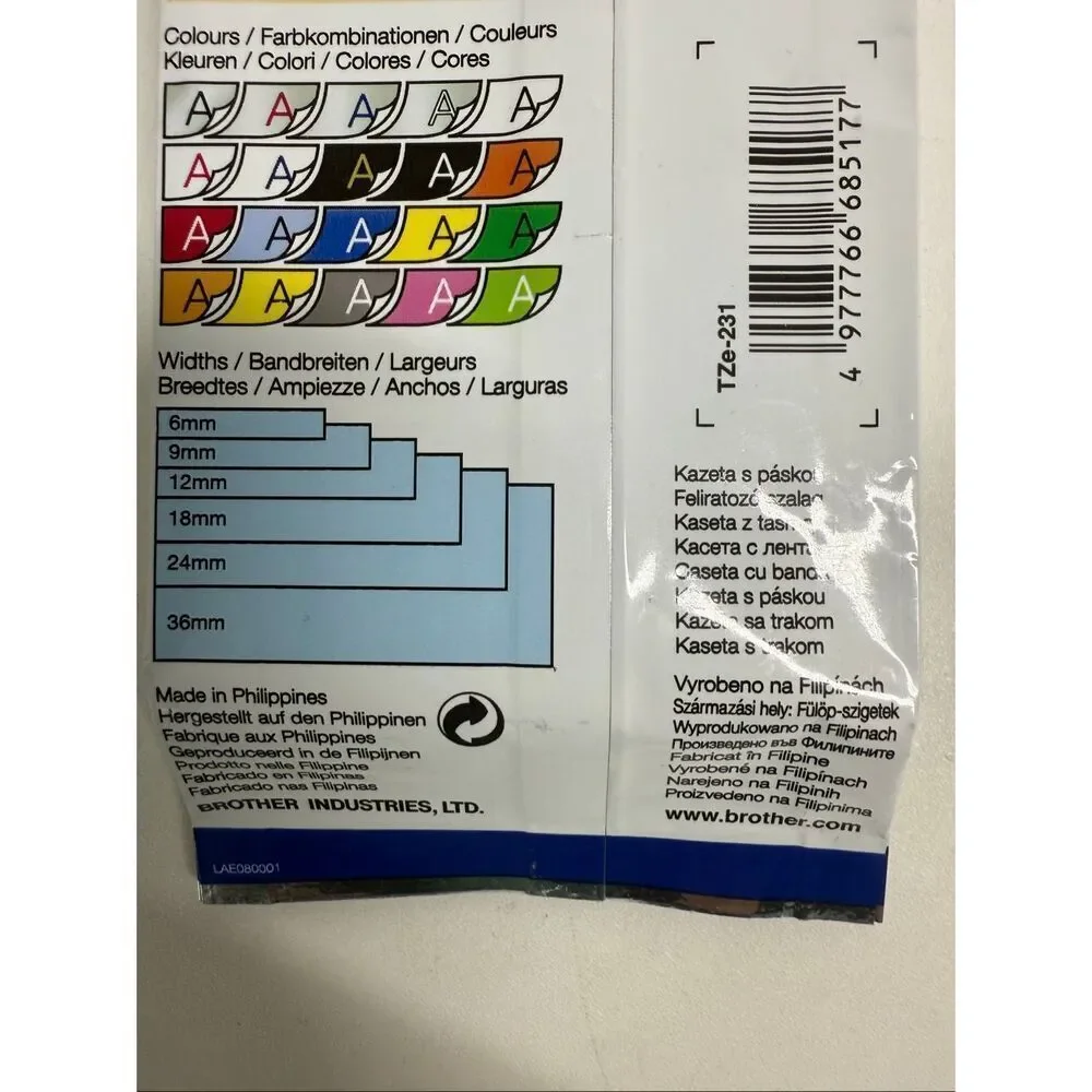 New Brother  TZe-231 Laminated Tape Cassette 12 mm Black on White 8m